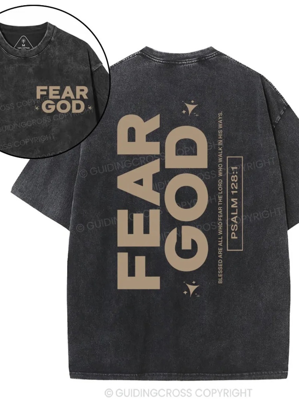 Fear God Graphic Tee in Beige on Washed Black